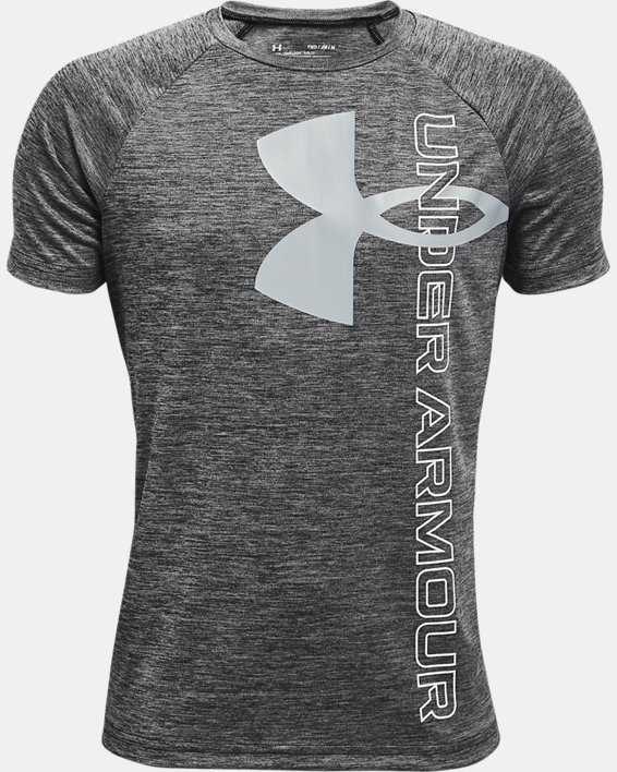 Boys' UA Tech™ Split Logo Hybrid Short Sleeve in Black image number 0